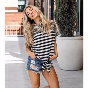 Camo and Stripes knot front tee